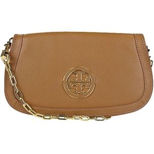 Tory Burch 'Amanda' Logo Flap Clutch in Royal Tan